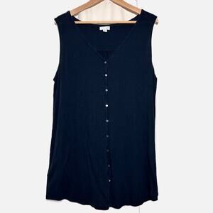 J. Jill V-Neck Tank Front Buttons Linen Blend Navy Blue Womens‎ Large Tall